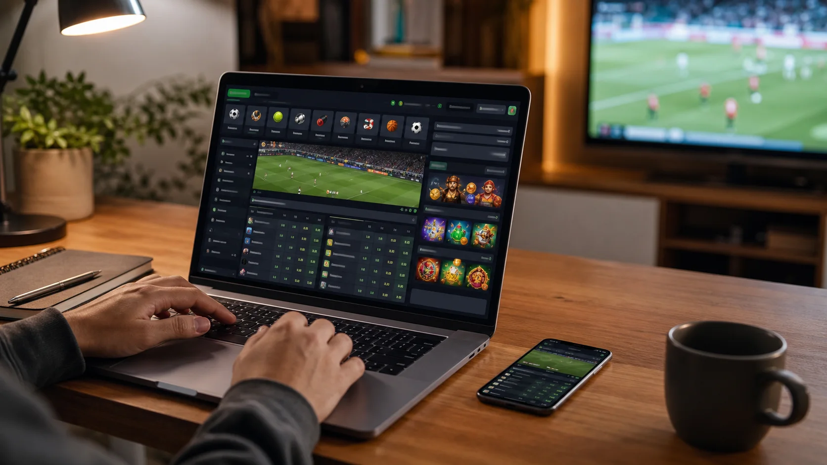 Plataforma betboom em notebook e celular com apostas esportivas e cassino online